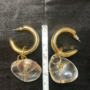 VNT Designer Couture Lucite Chunky Drop Hoop Pierced Earrings 1980's